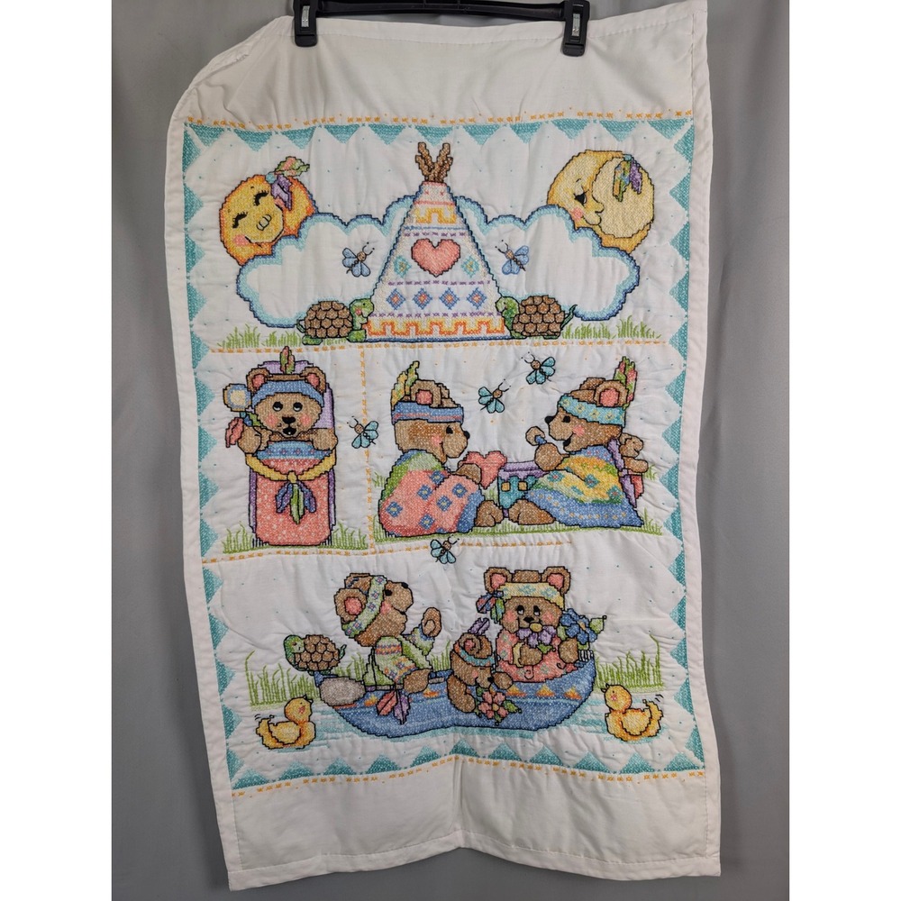 Bucilla Vtg Tee Pee Bears Crib Cover Kids 27x42 White Excellent